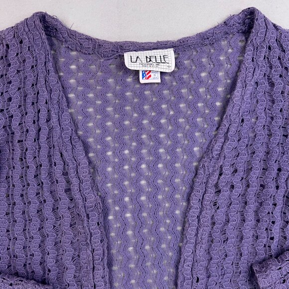 La Belle Cardigan Women M Purple Lace Crochet Open Flowy Drapey Coastal Cottage - Picture 4 of 12